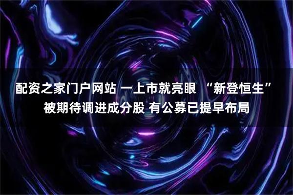 配资之家门户网站 一上市就亮眼  “新登恒生” 被期待调进成分股 有公募已提早布局